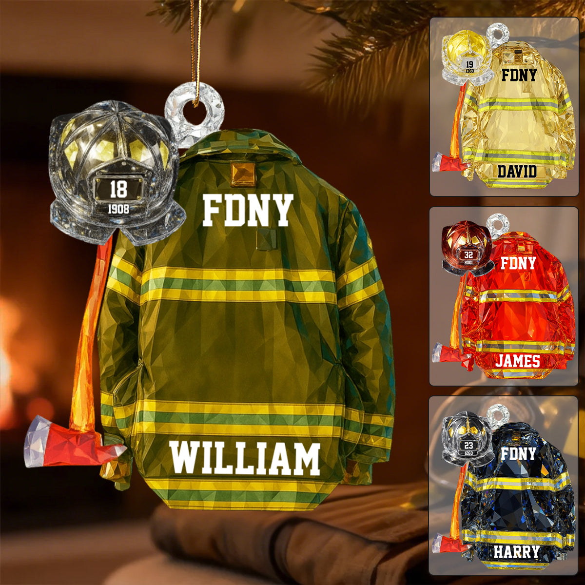 Personalized Firefighter Helmet Uniform Christmas Ornament