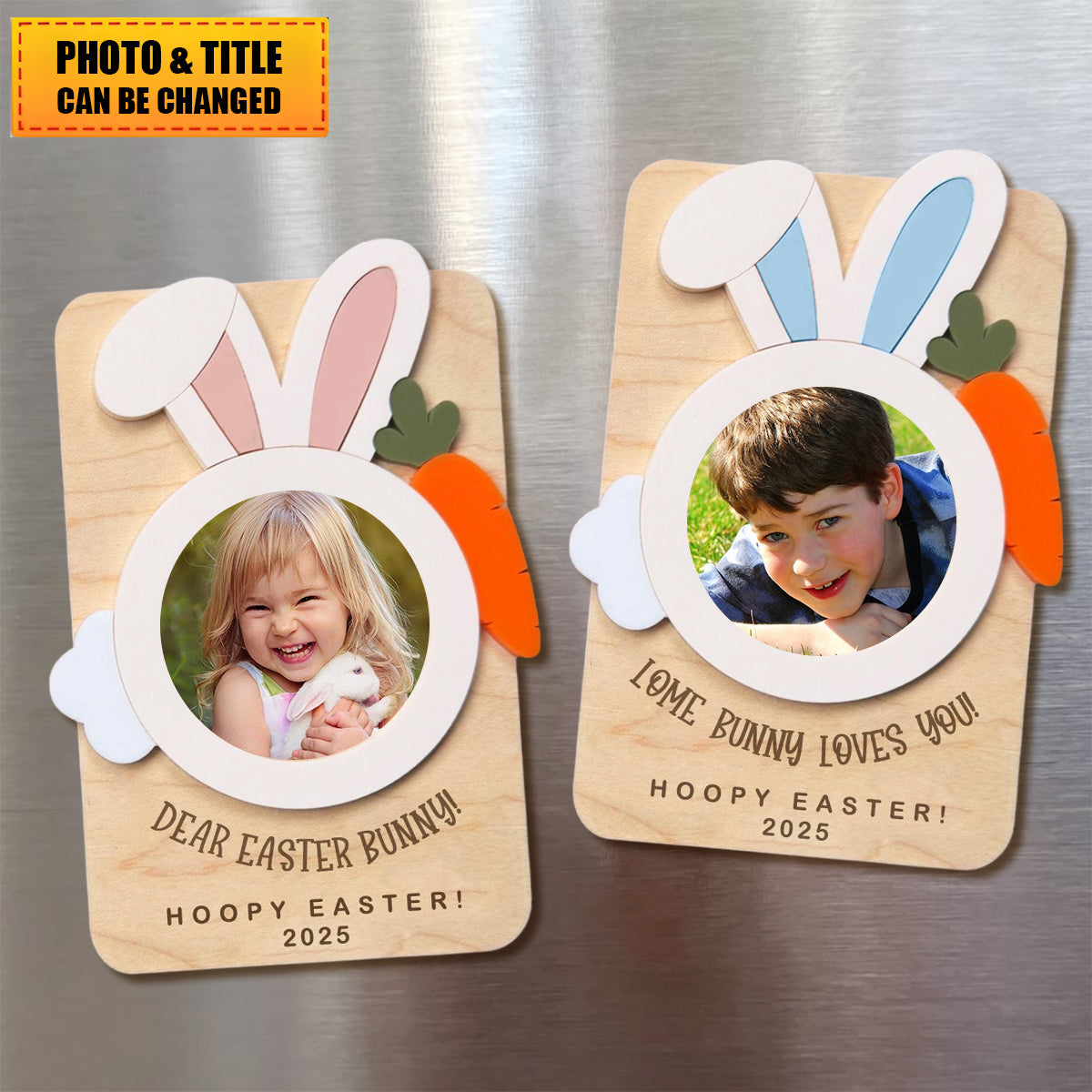 Personalized Easter Bunny Photo Frame Wood Fridge Magnet