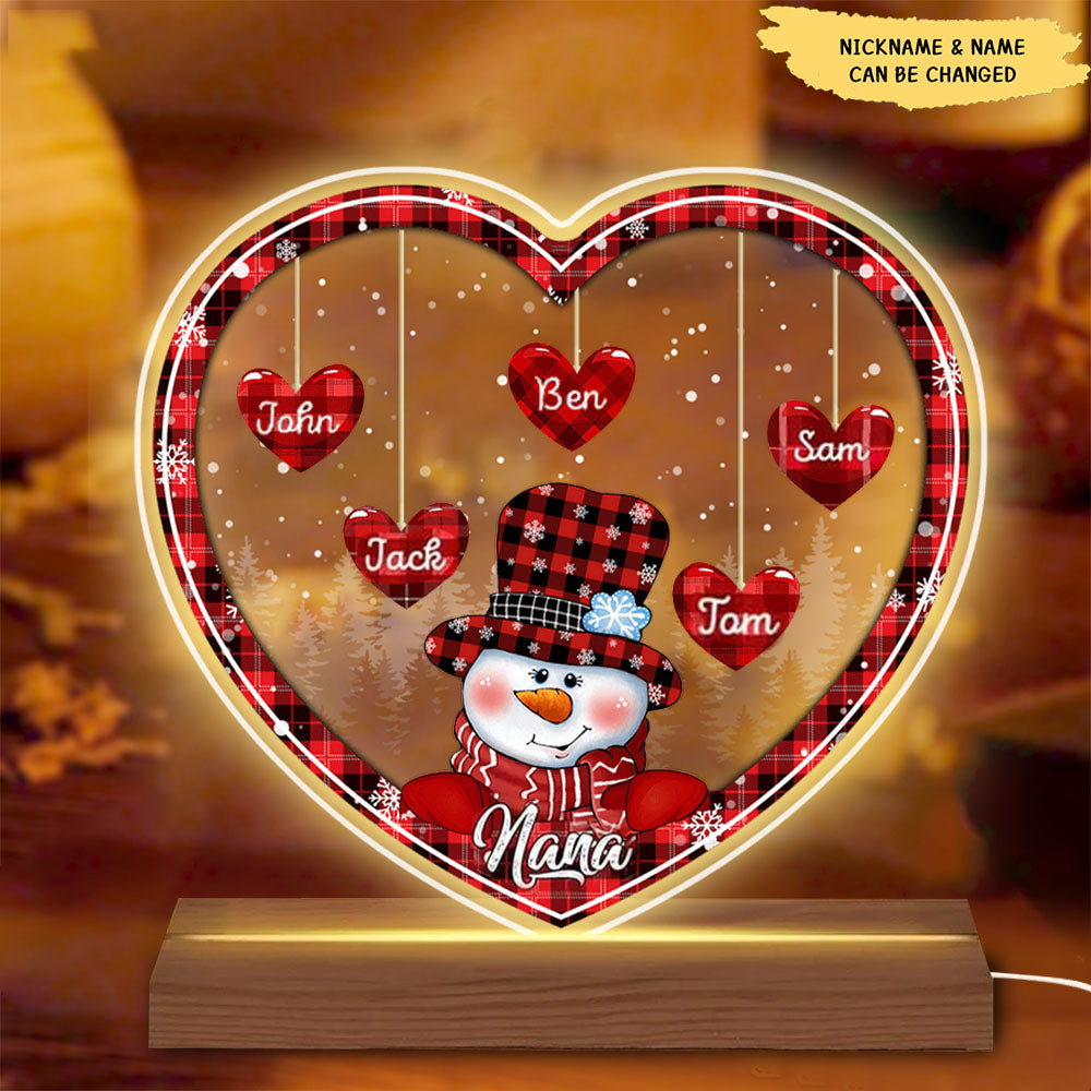 Sparkling Christmas Snowman Nana Little Heart Kids Personalized LED Lamp Night Light