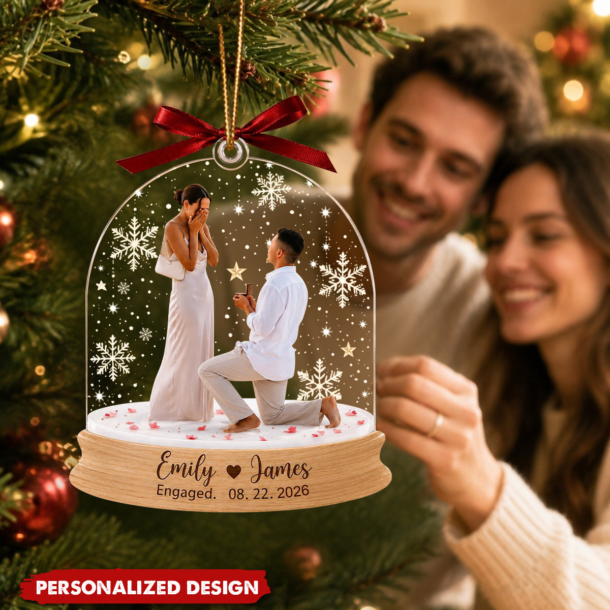 Engagement Christmas Ornament, Custom Photo Proposal Snowglobe Acrylic Ornament