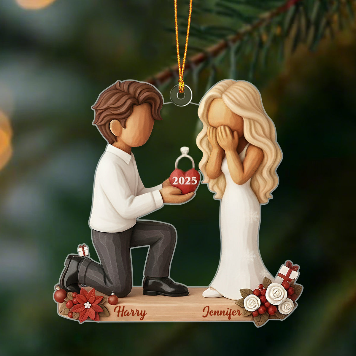 Personalized Engaged Ornament For Couples, Gift For Newlyweds