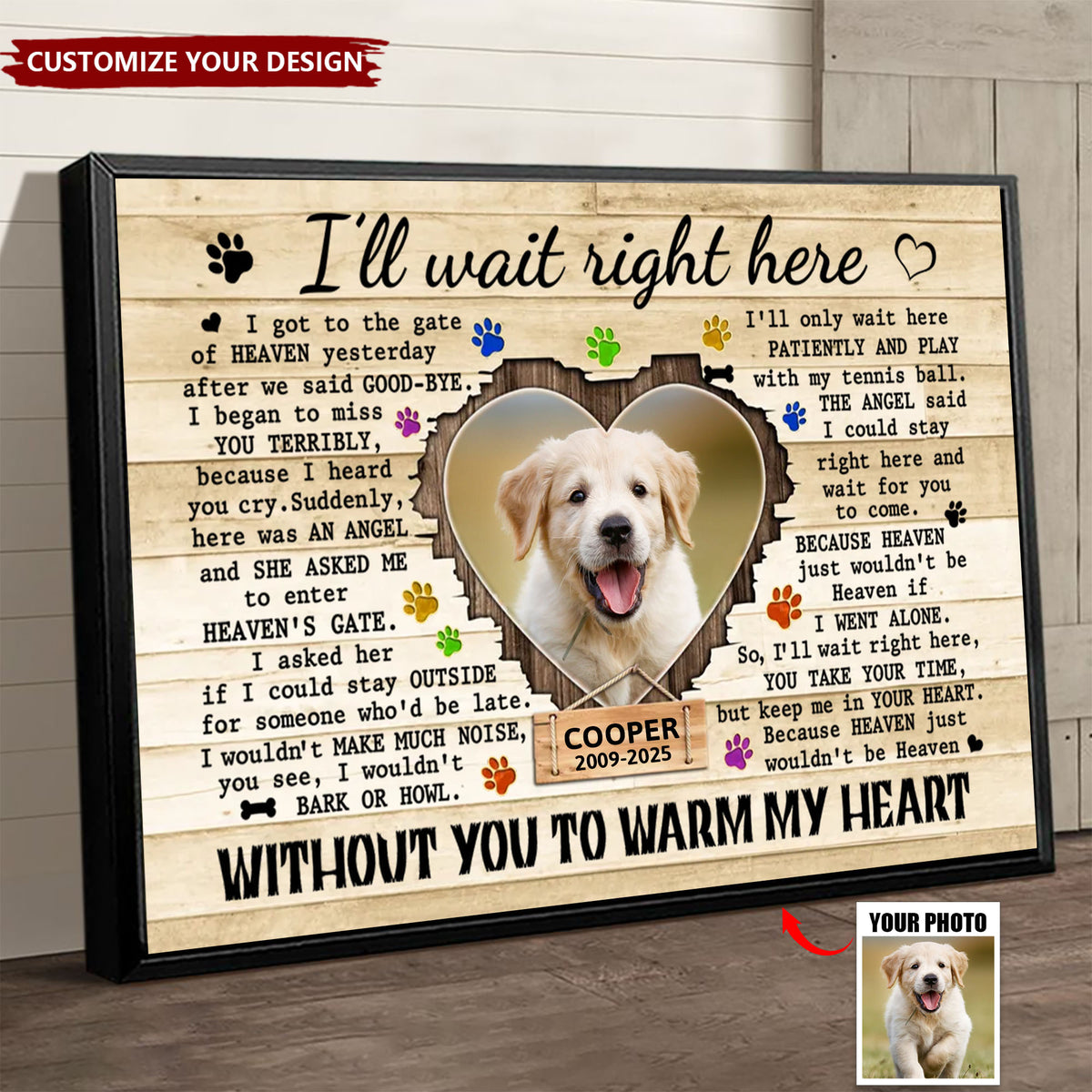 Personalized Print Dog Waiting At The Door Poster Pet Memorial Gift