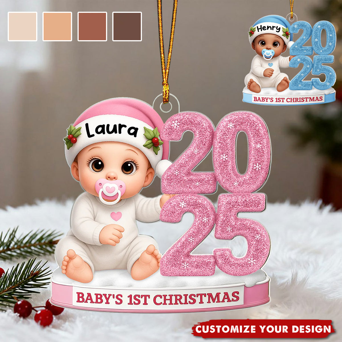 3D Glitter Effect Baby 1st Christmas - Personalized Acrylic Ornament