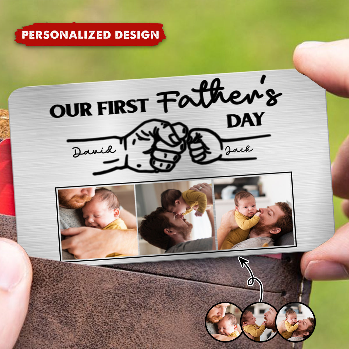 Our First Father’s Day - Personalized Metal Wallet Card With Photo