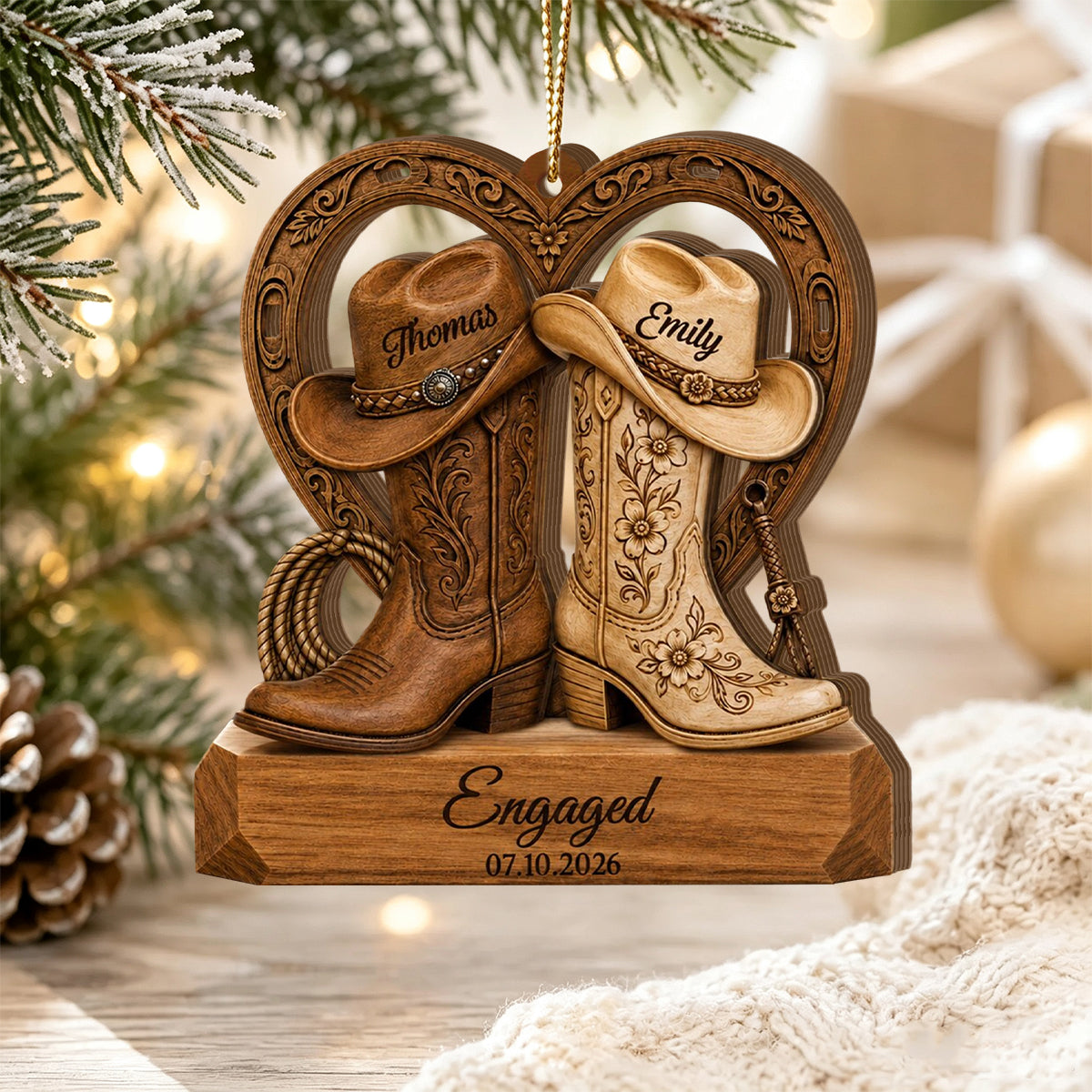 Personalized Couple Horseshoe Cowboy Ornament,Newlywed Wedding Gift