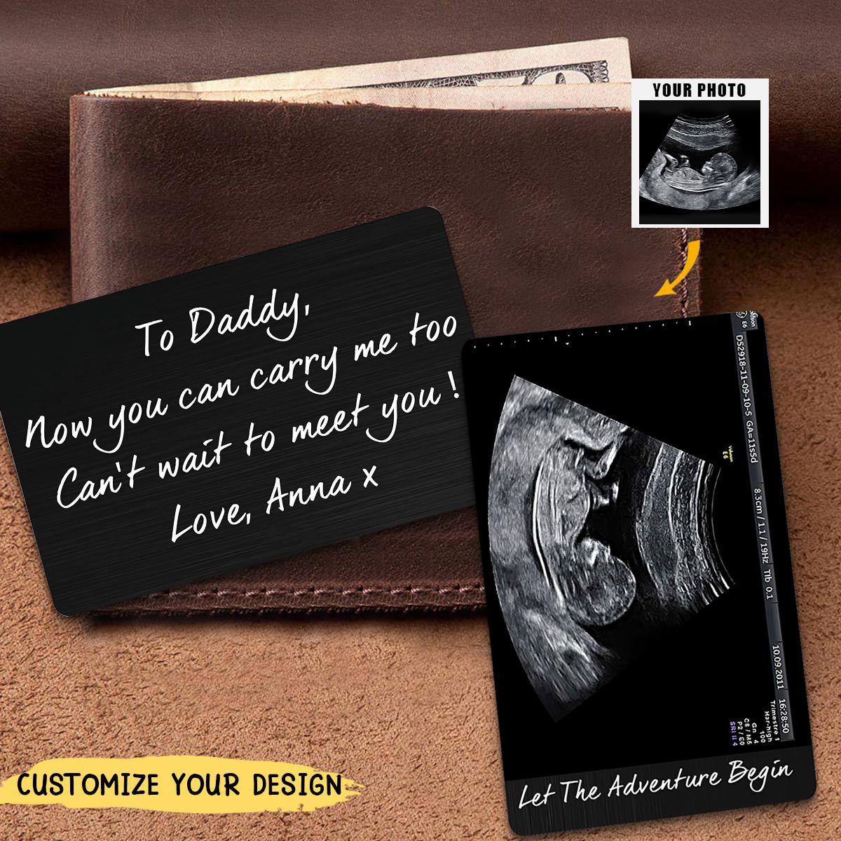 To Daddy Now You Can Carry Me Too - Personalized Photo Aluminum Wallet Card