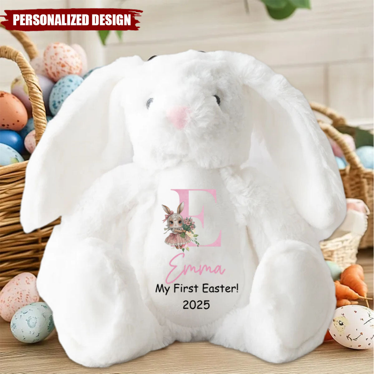 Happy Easter - Personalized  Easter Bunny Plush - Easter Gift For Family