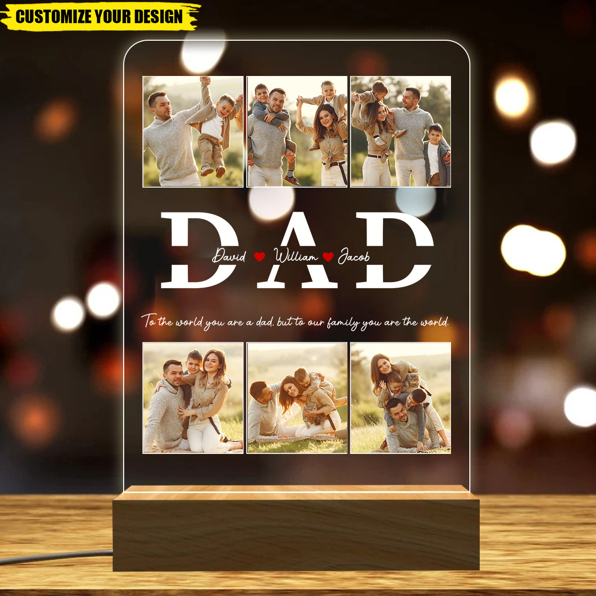 Personalized Photo Collage - Personalized 3D LED Light, Father's Day Gift
