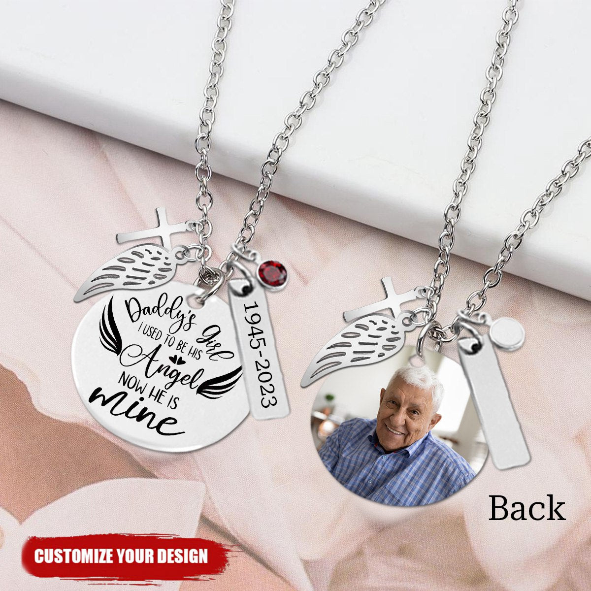 Daddy's Girl, I Used To Be His Angel Now He's Mine Personalized Memorial Necklace with Birthstone