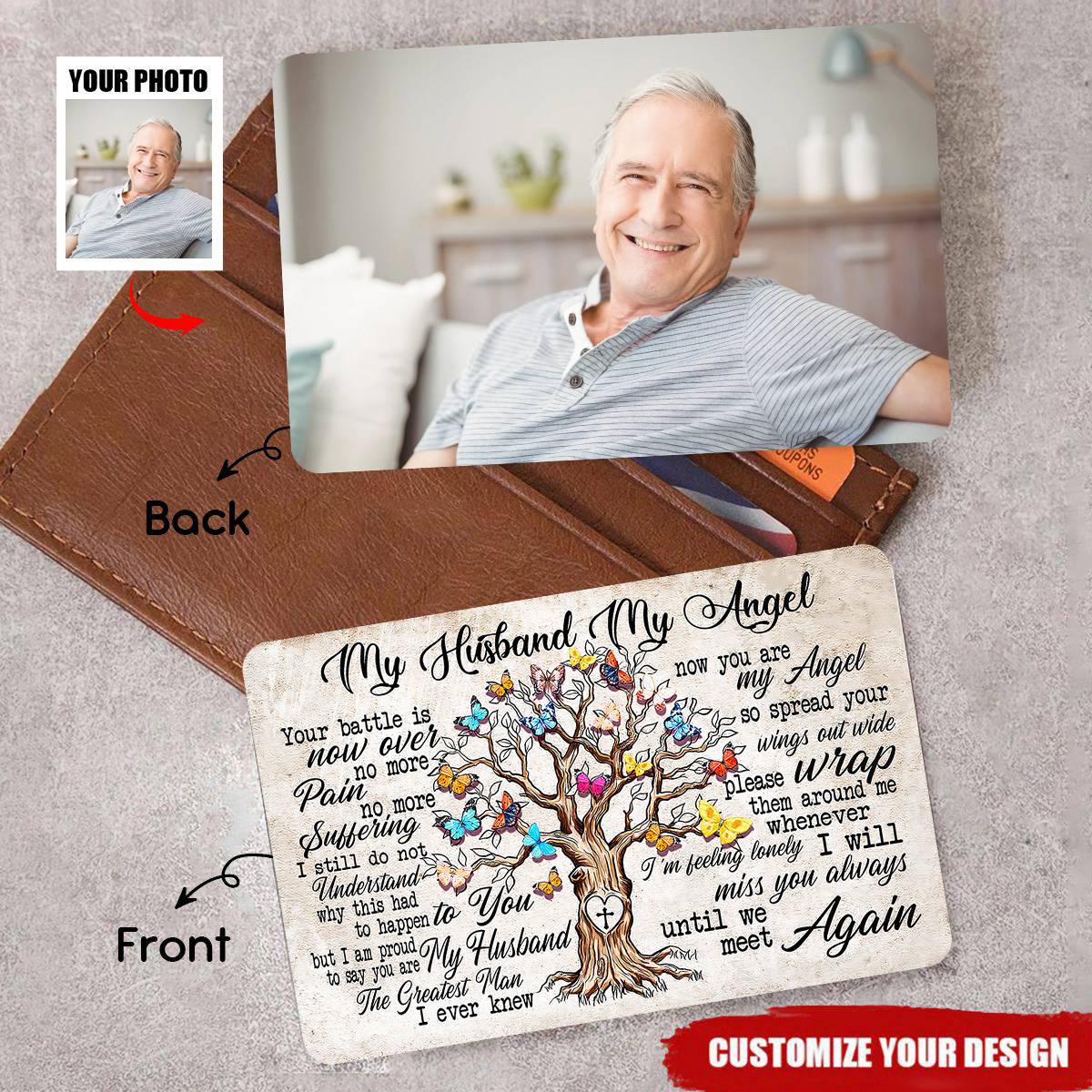 My Husband My Angel Tree Print Personalized Wallet Card