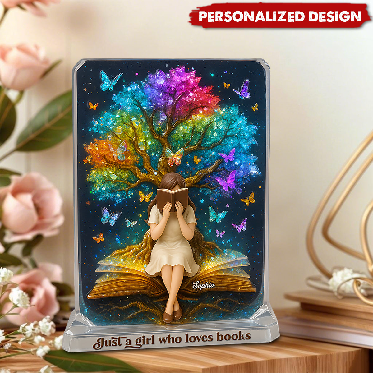 Reading Girl Acrylic Plaque - Personalized Gifts For Book Lovers
