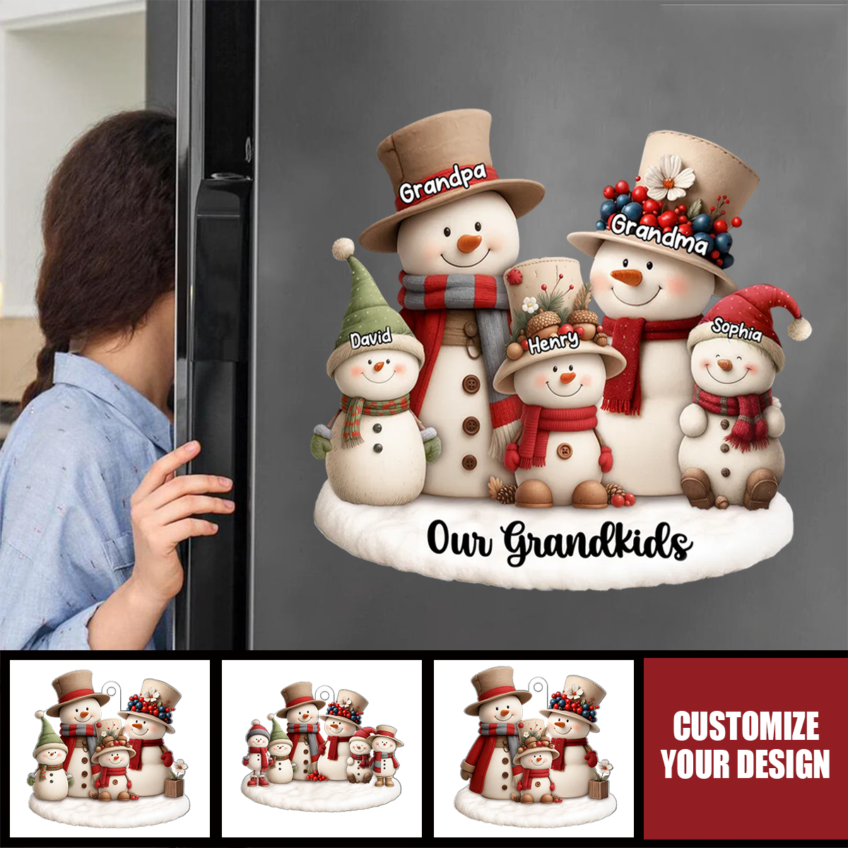 Whimsical Snowman Christmas Grandparents with Grandkids - Personalized Family Decal