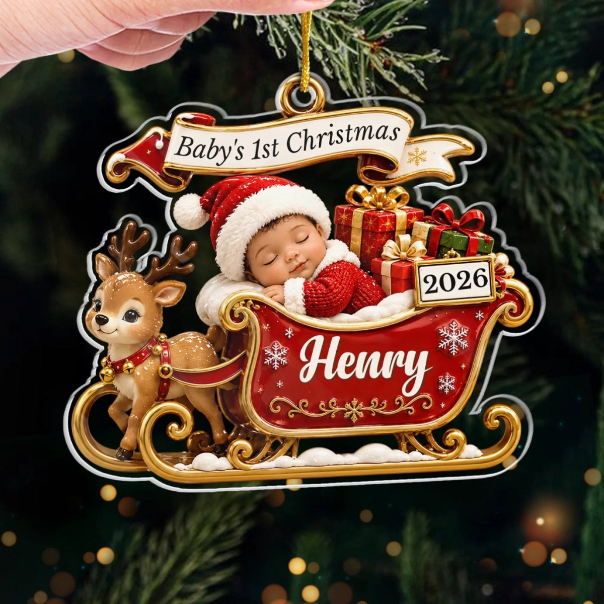 Custom First Christmas Acrylic Ornament - Personalized Christmas Baby Shower Gifts