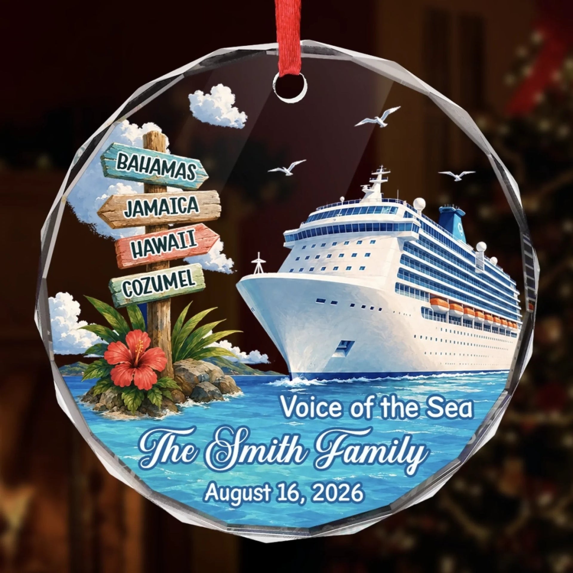 Making Waves Together - Personalized Cruise Ship Circle Glass Ornament