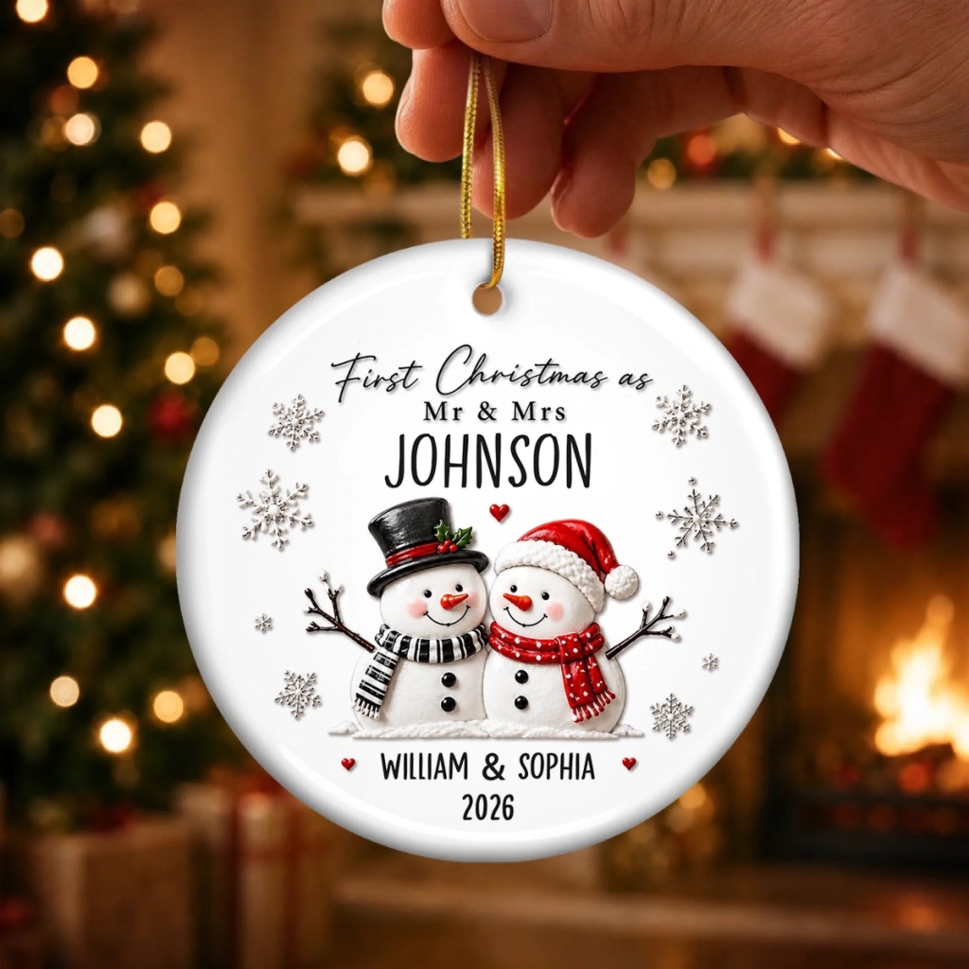 Snow In Love Forever - Custom First Christmas Ceramic Ornament