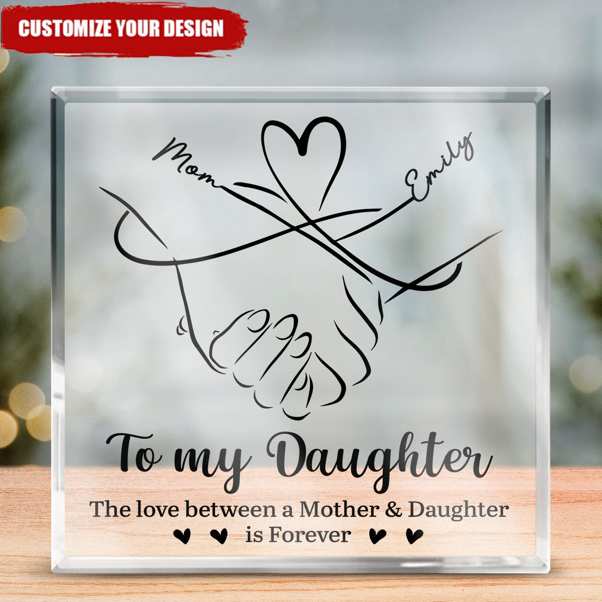 Mother And Daughter Forever Linked Together - Family Personalized Custom Square Shaped Acrylic Plaque
