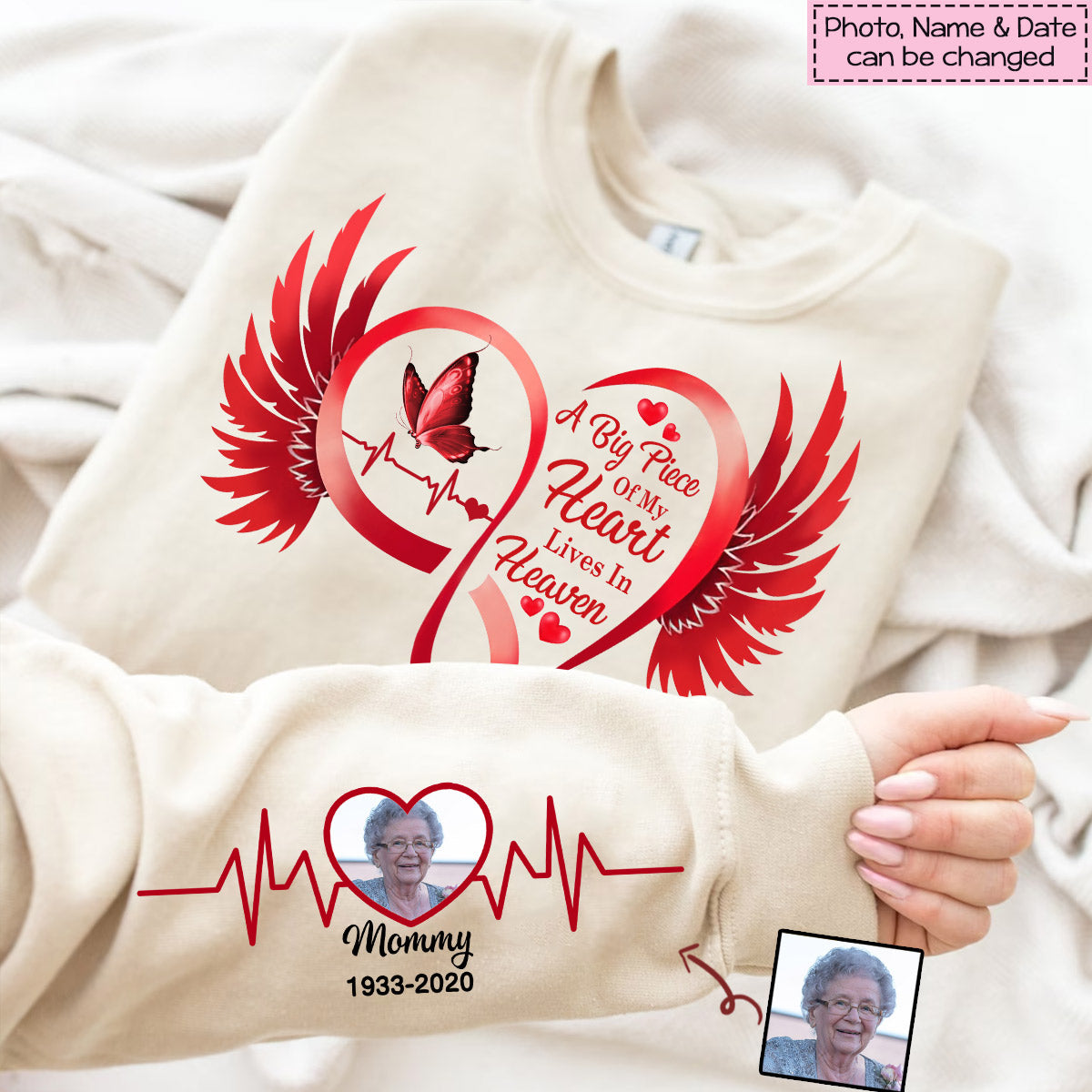 Memorial Upload Photo A Big Piece of my heart lives in Heaven Personalized Sweatshirt