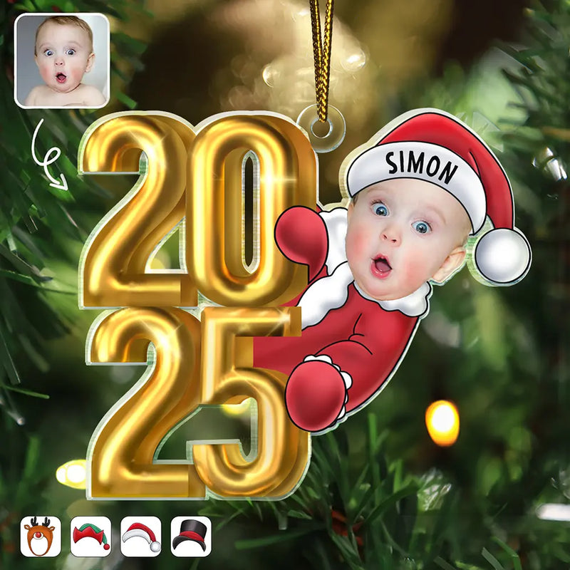 Custom Photo Christmas 2025 Santa Baby - Personalized Cutout Acrylic Ornament