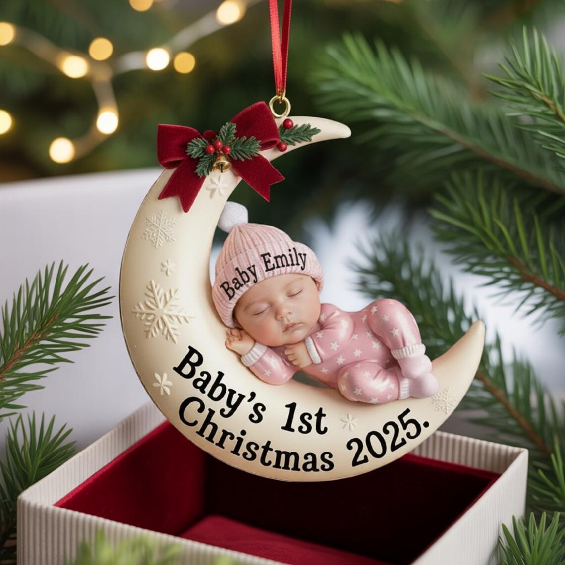 Personalized Specific Baby Moon Christmas Ornament -Newborn Keepsake