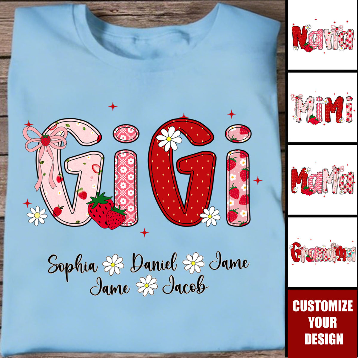 Mimi Strawberry And Grandkids Sweet Summer Time - Personalized Custom Unisex T-shirt