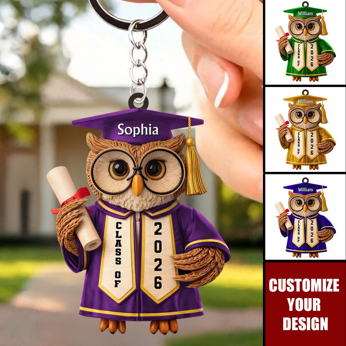 Congratulations Graduation Class of Graduation Owl - Personalized Keychain