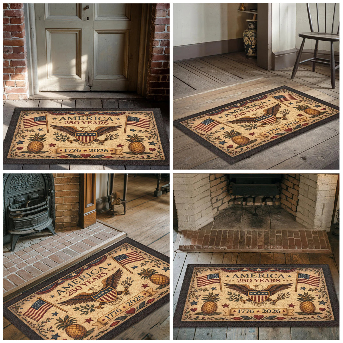 250th America Anniversary Rug - Patriotic Americana Vintage Folk Art