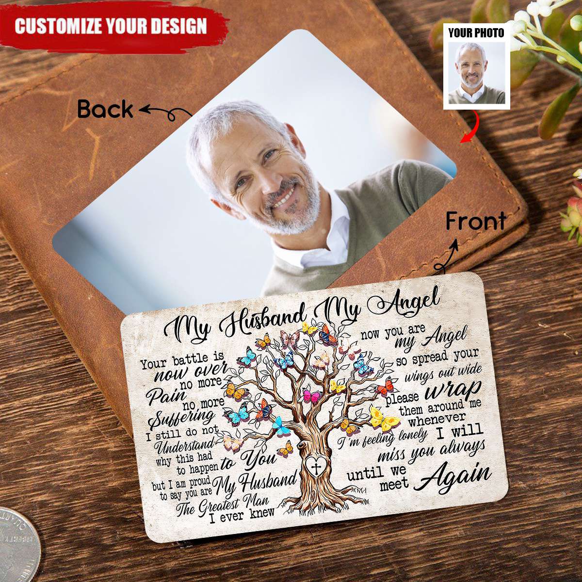 My Husband My Angel Tree Print Personalized Wallet Card