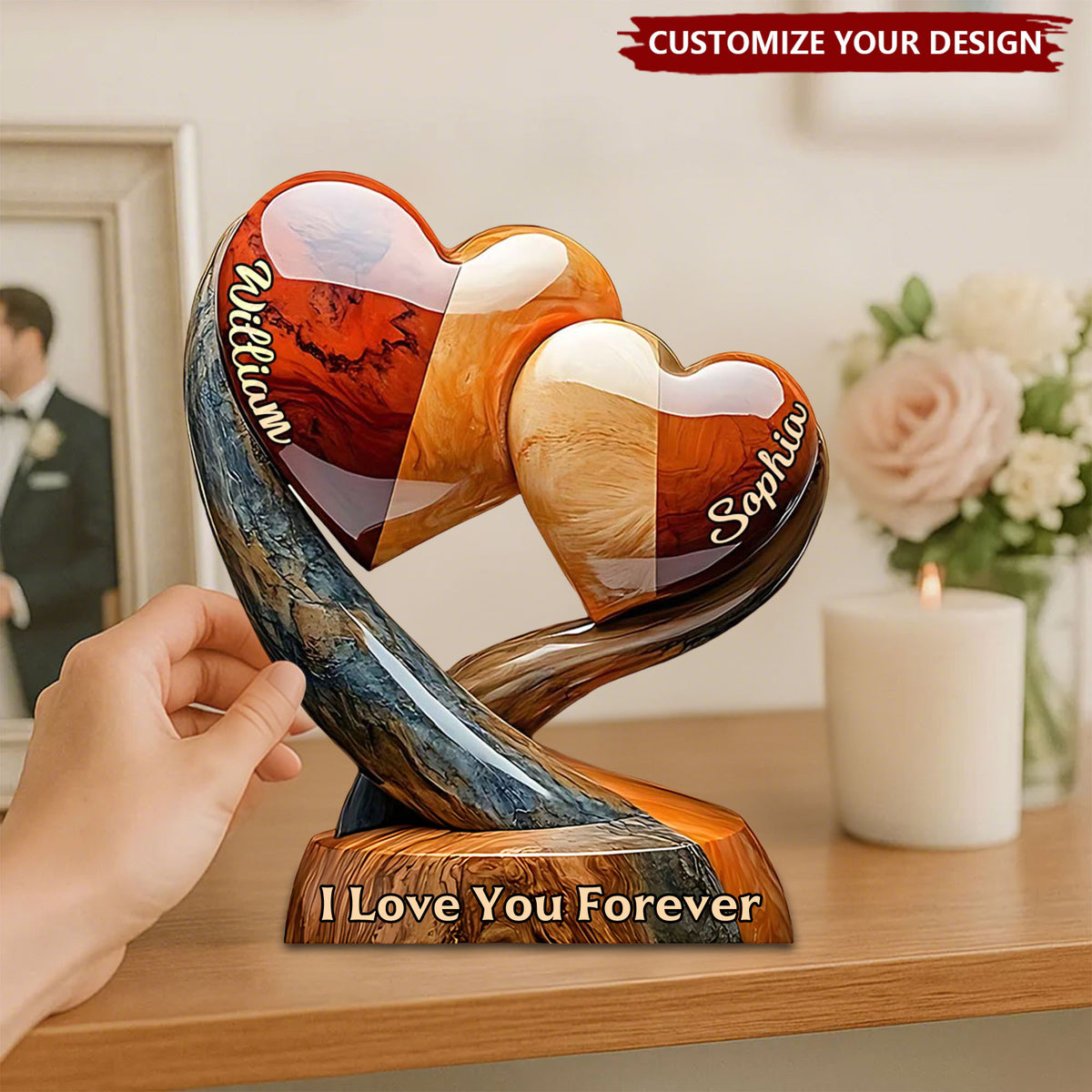 Together Forever - Personalized Two Heart Couple Plaque