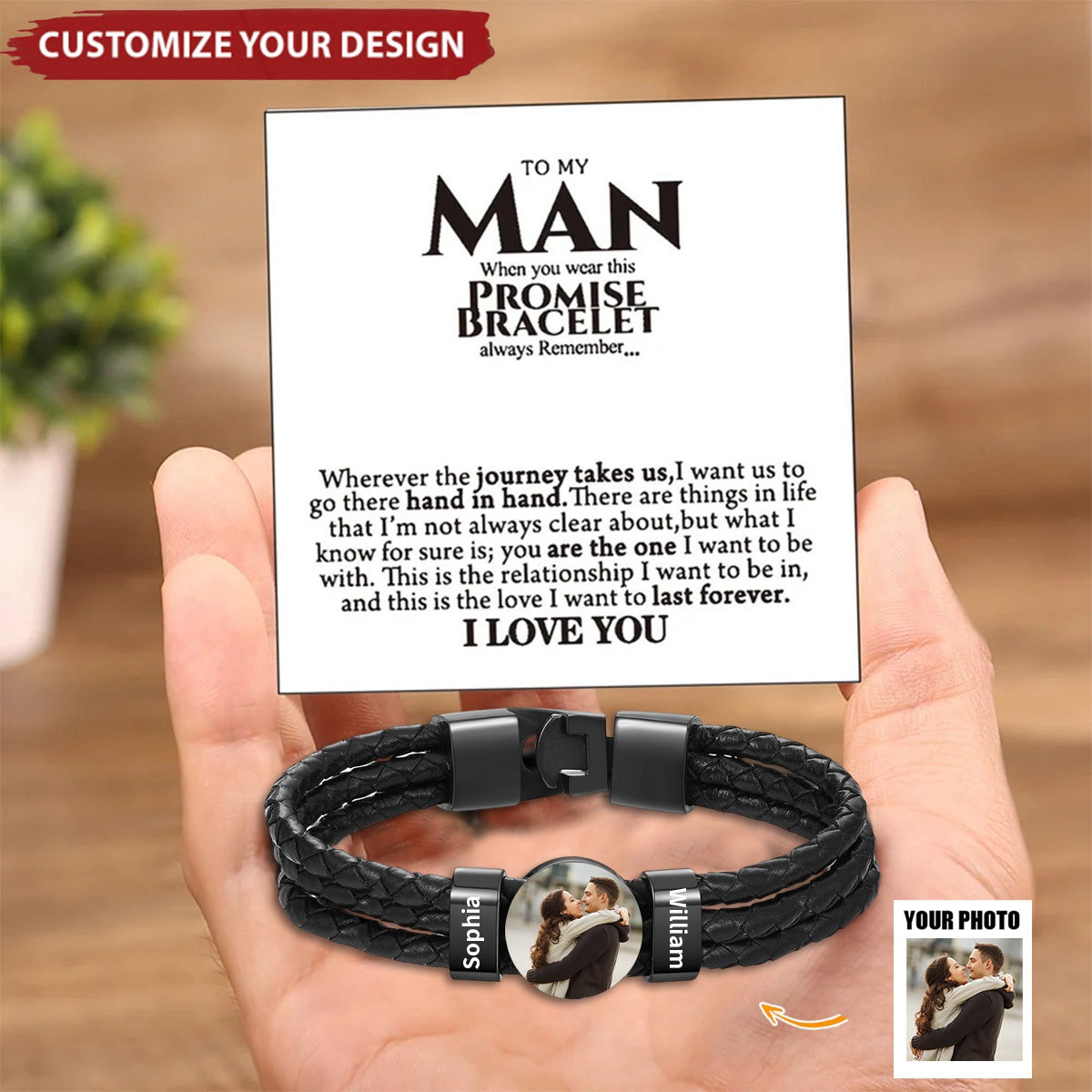 To My Man - Personalized Men's Leather Braided Bracelet
