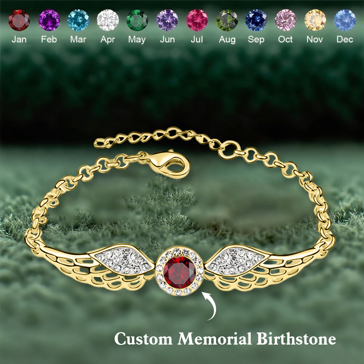 Personalized Birthstone Angel Wing Bracelet - Memorial Gift