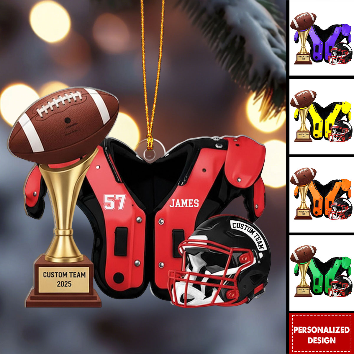 Personalized Football Ornament – Custom Team Trophy Christmas Decoration