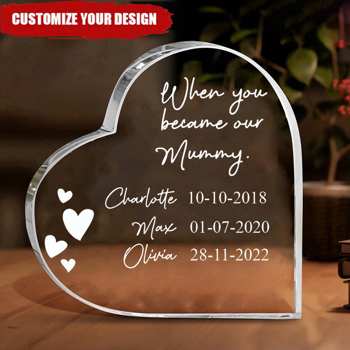 When You Became Our Mummy - Personalized Acrylic Glass Heart Shaped Plaque