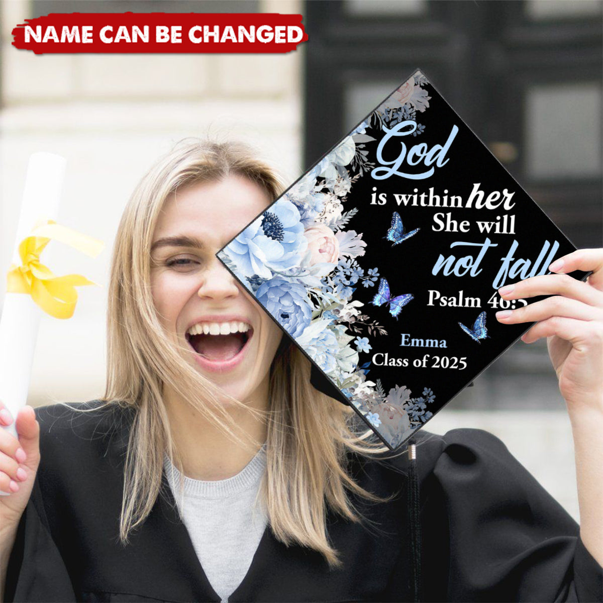 God Is Within Her She Will Not Fall | Personalized Graduation Cap Topper, Class Of 2025