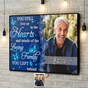 You Still Live On In Our Hearts - Personalized Memorial Photo Canvas / Poster