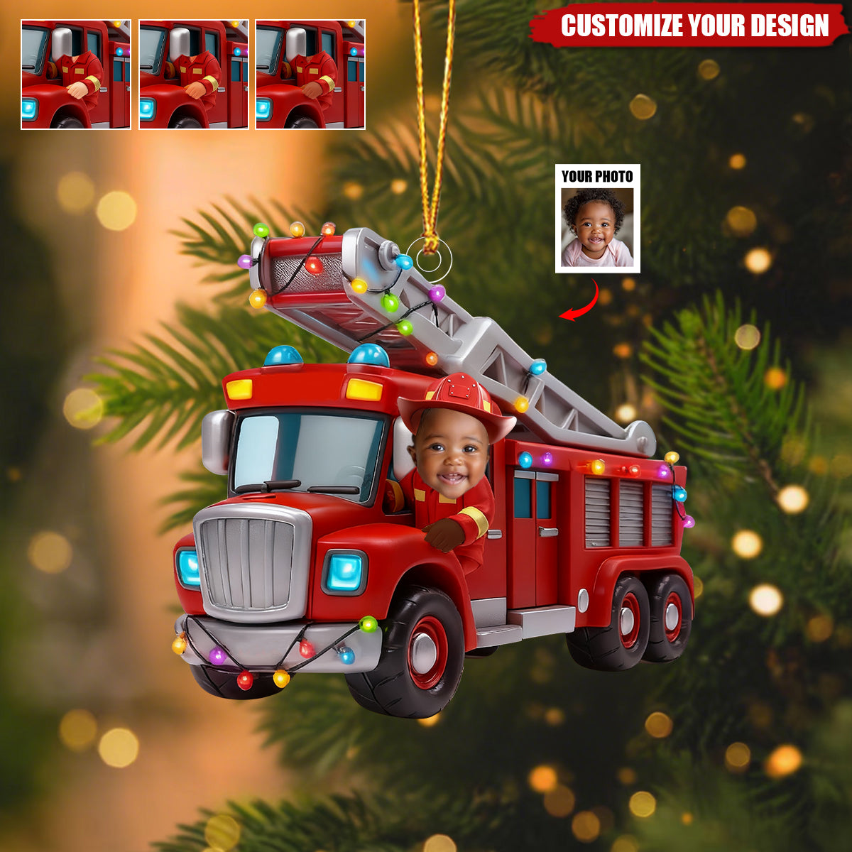 Personalized Firetruck Christmas 2025 Acrylic Ornament - Gift For Firefighter Child