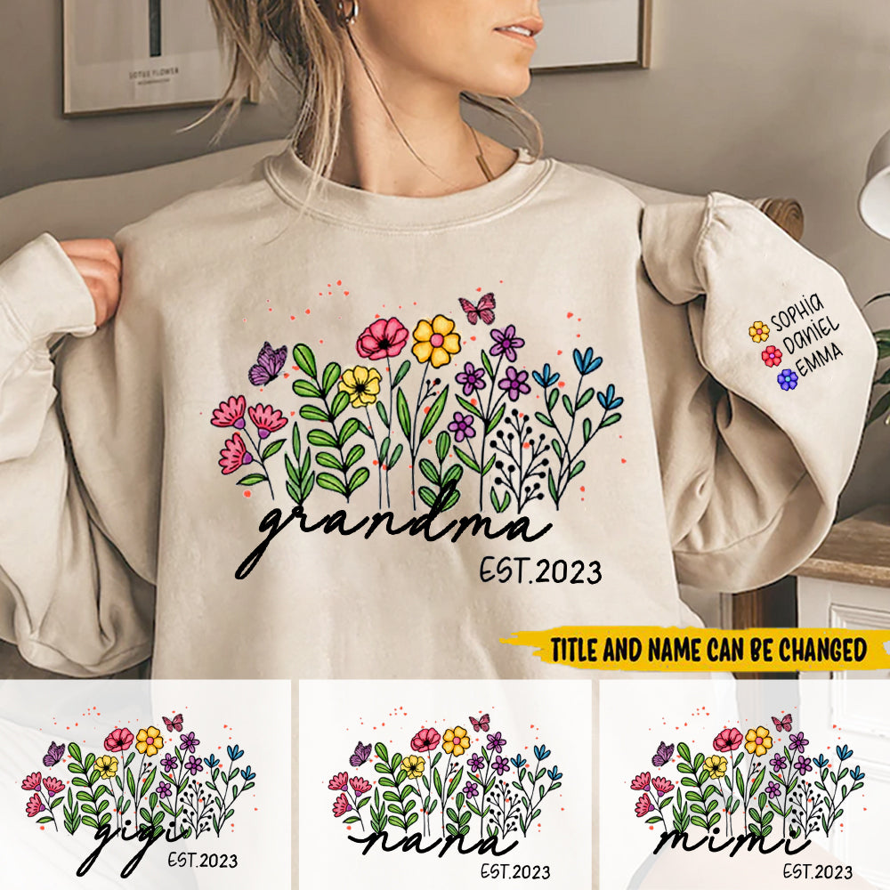 Personalized Wildflower Grandma Est Year and Kids Sweatshirt