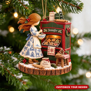 Personalized Toile De Jouy Baking Girl Christmas Ornament - Gifts For Bakers