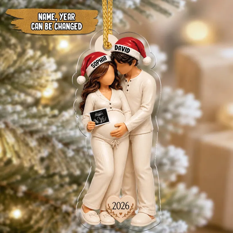 Personalized Pregnancy Announcement Acylic Ornament, Expecting Parents Keepsake