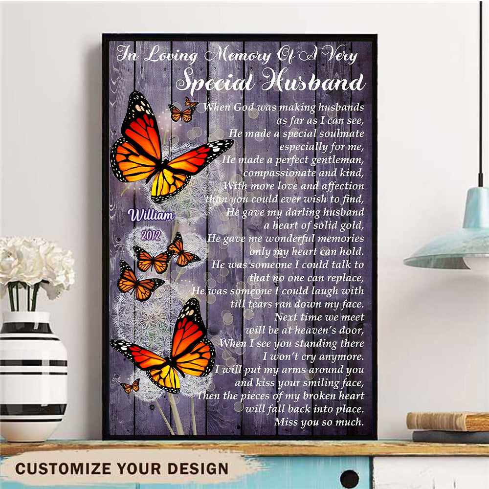 In loving memory husband Butterfly Poster - Canvas Wall Art Framed, Home Decoration-Memory Gifts