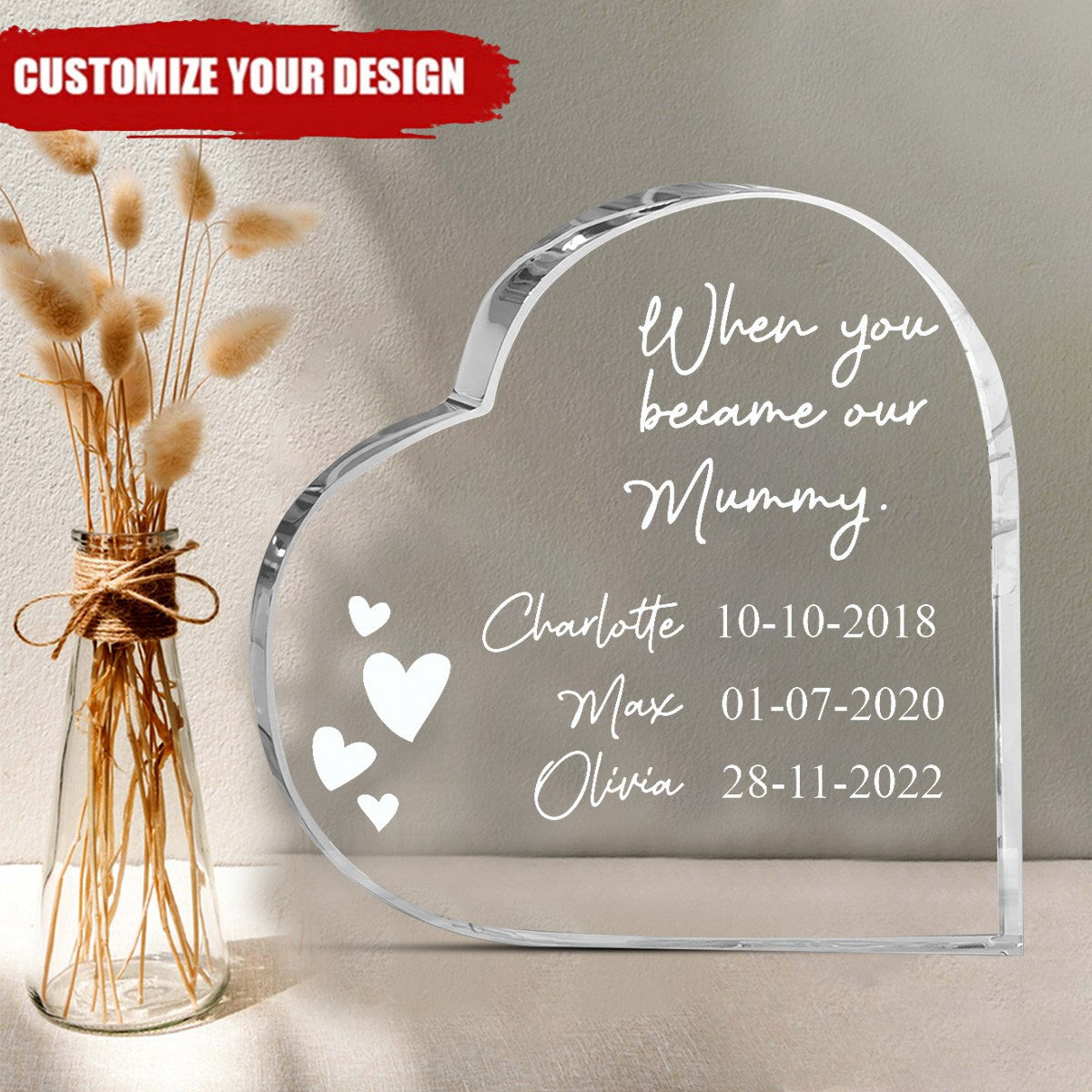 When You Became Our Mummy - Personalized Acrylic Glass Heart Shaped Plaque