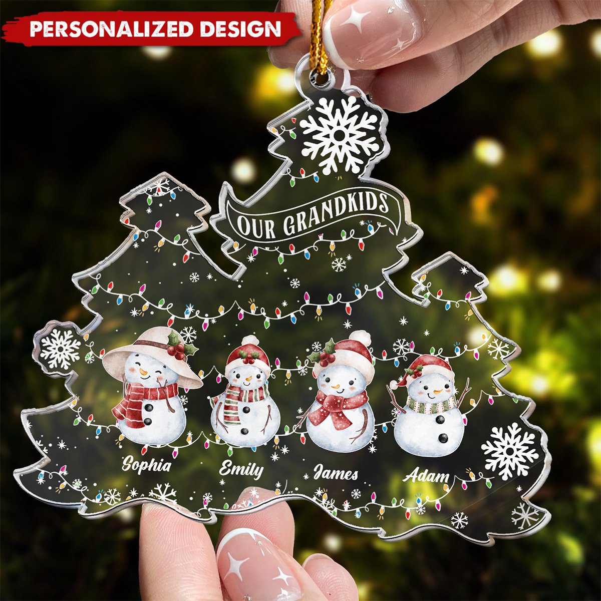 Snowman Grandkids With Names Gift For Grandma Grandparents - Personalized Acrylic Ornament