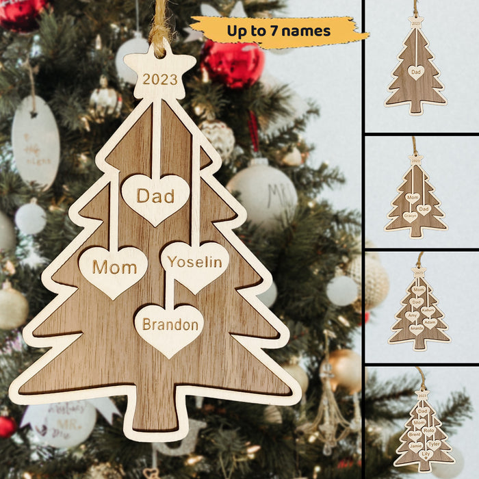 Happy Christmas - Personalized Custom Tree Shaped Wood Christmas Ornament