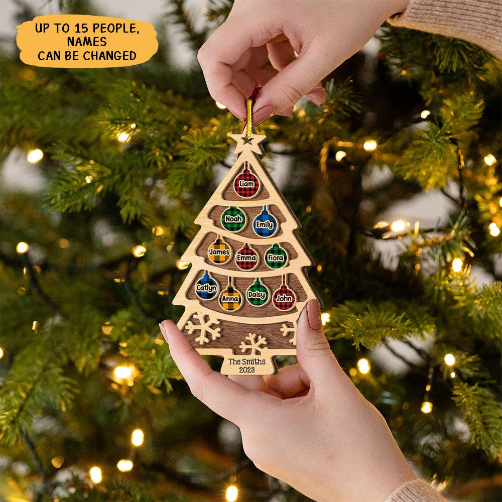 Gift For Family Christmas Tree Personalize Wood Ornament