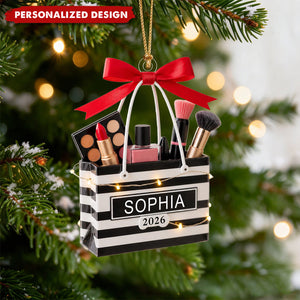 Personalized Makeup Lovers Ornament, Beauty Brush Tree Decor With Name