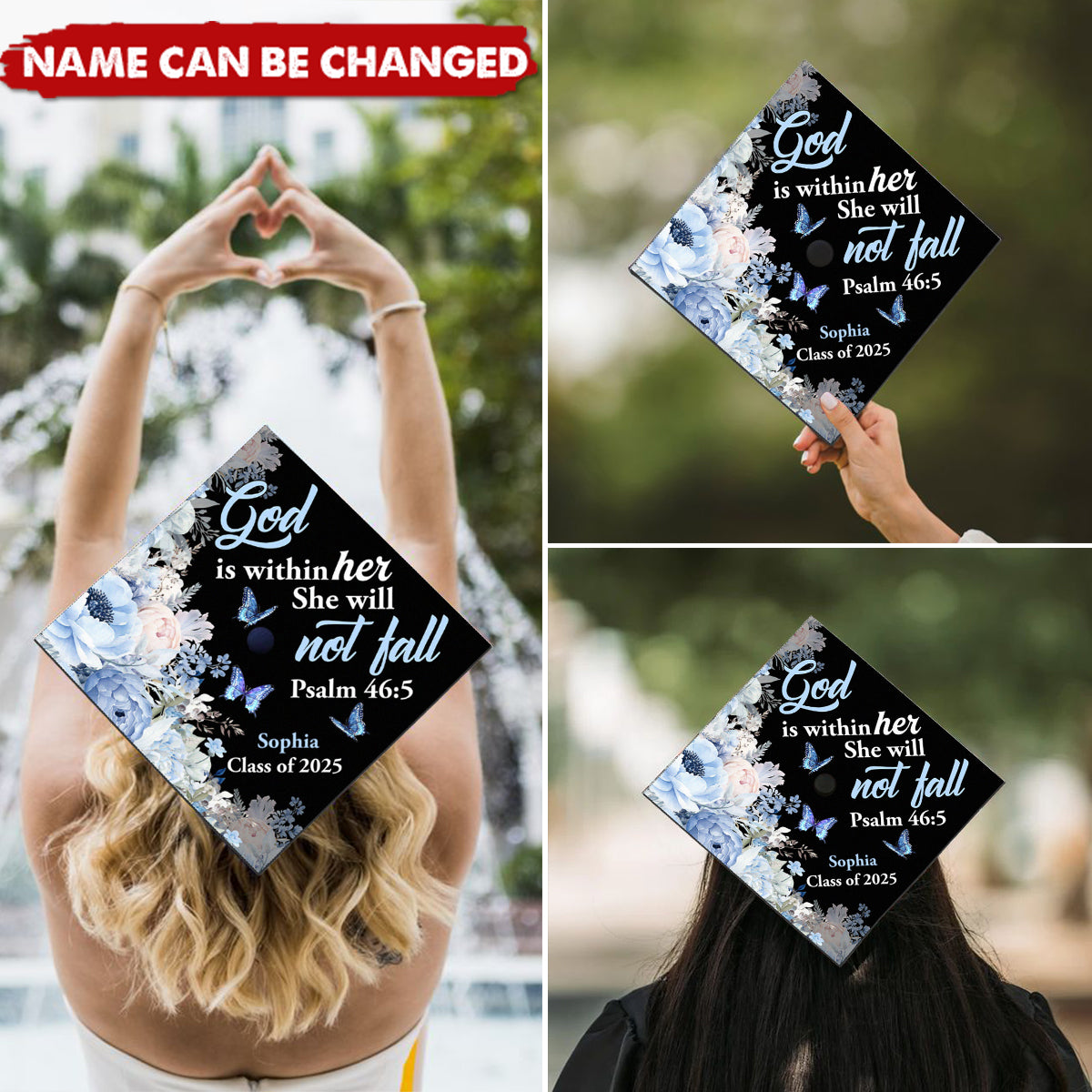 God Is Within Her She Will Not Fall | Personalized Graduation Cap Topper, Class Of 2025