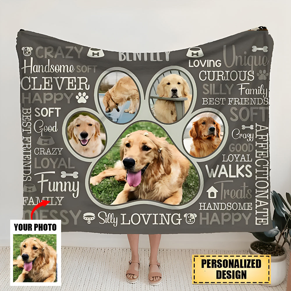 Personalized Paw Print Photo Collage Blanket