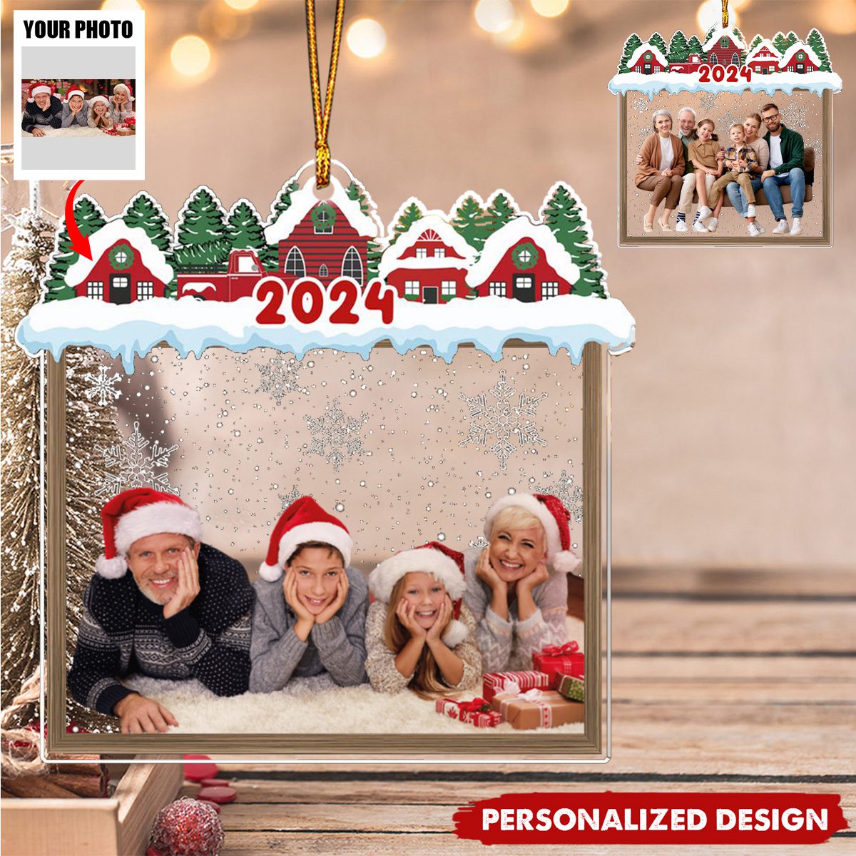 Personalized Custom Photo Family 2024 Christmas Acrylic Ornament