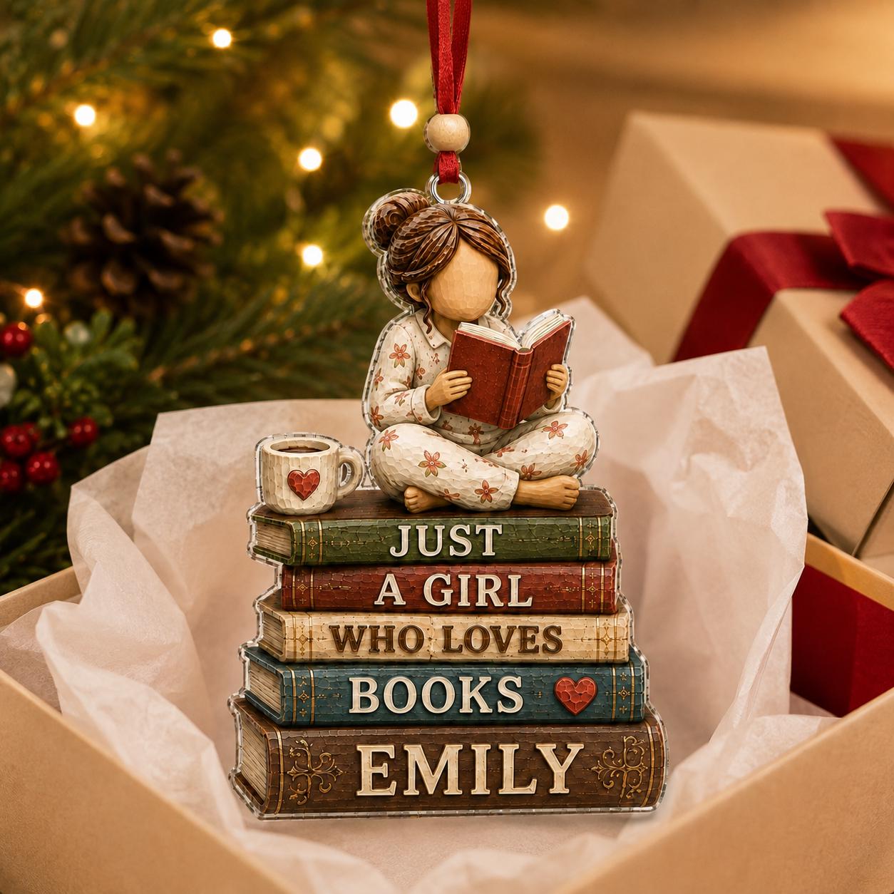 Just A Girl Who Loves Books Ornament, Reading Book Tree Decor