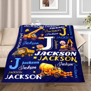 Personalized Excavator Name Blanket For Kids – Construction Truck Blanket Gift
