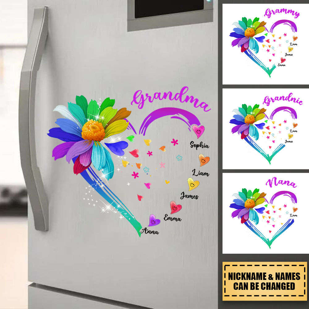 Grandma Colorful Flower Love Heart Sticker